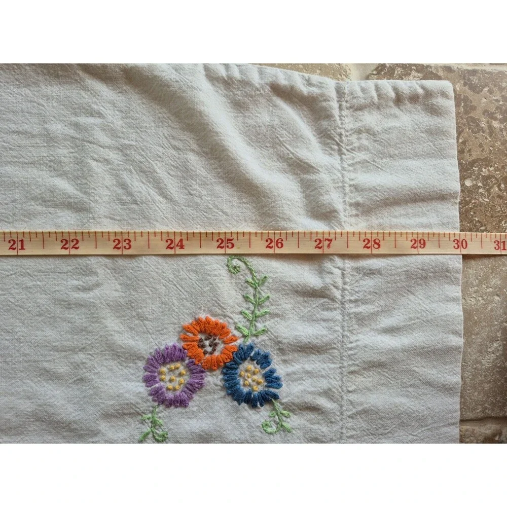 Vintage-Style Hand Embroidered Floral SINGLE Pillowcase 29.5